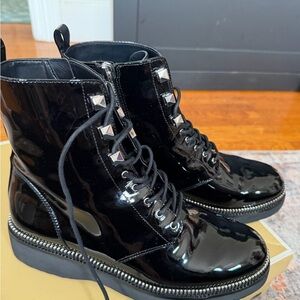 Michael Kors women’s size 10 Black Patent Lace-Up Combat Boots with Stud Detail